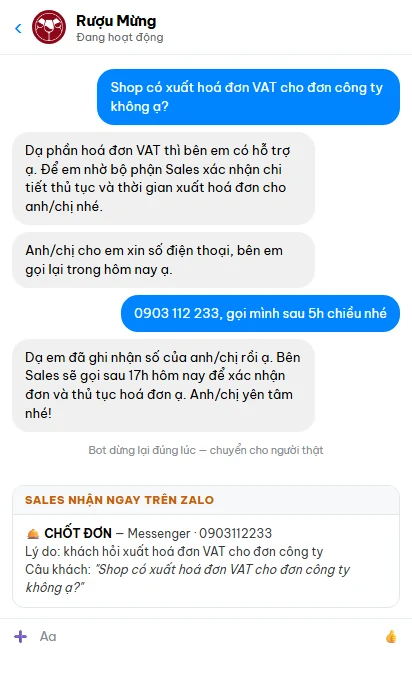 Hội thoại thật trên Messenger